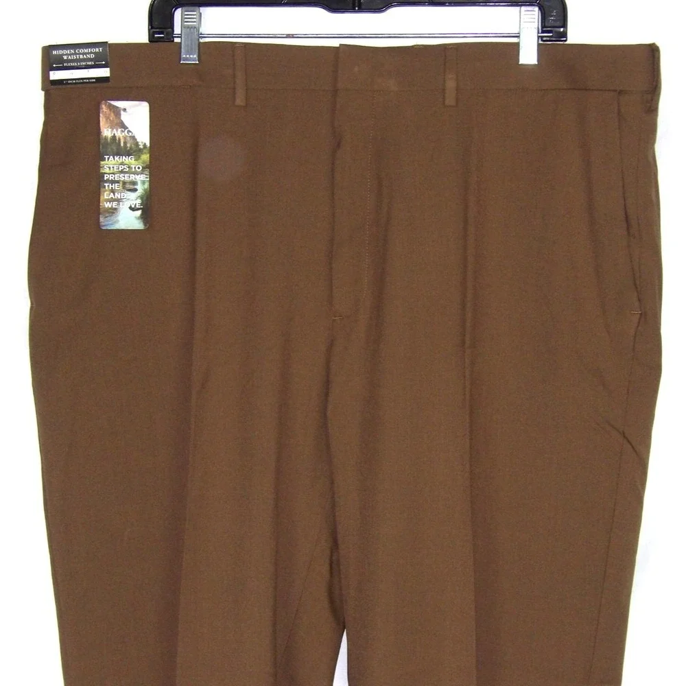 NEW! HAGGAR Classic Fit Brown Premium Comfort Dress Pants Men's 42 X 29 NWT!